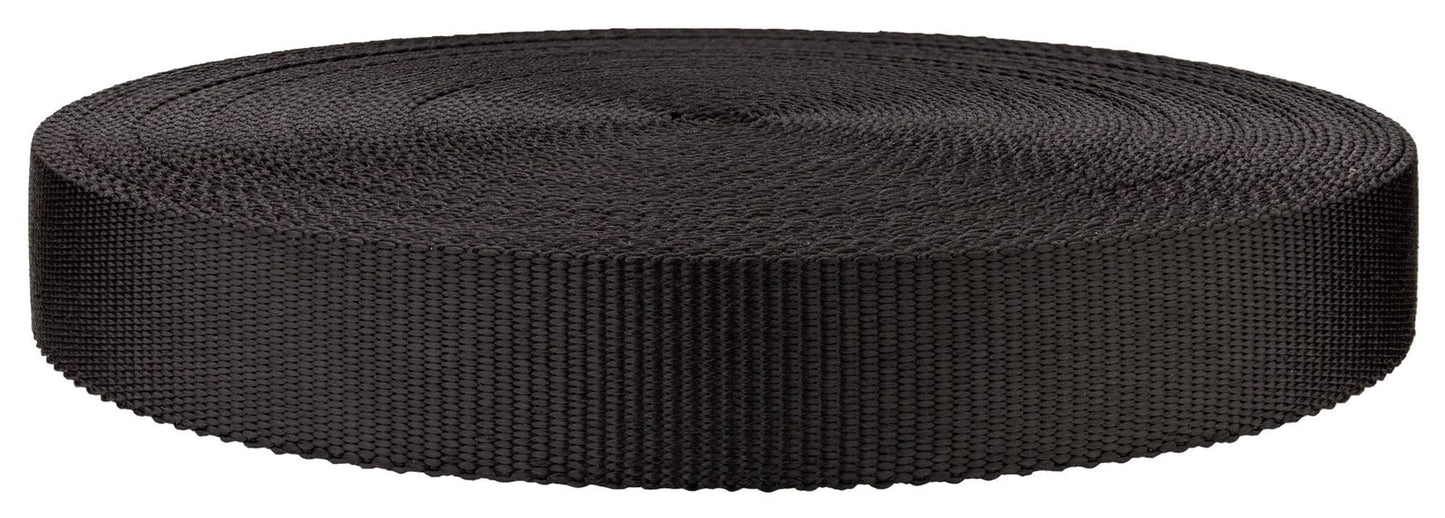 1 1/4 Inch Black Super Heavy Polypro Webbing Closeout, 25 Yards